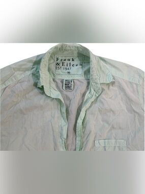 Frank & Eileen Barry Shirt Women XS Mint Green Cotton Button Up Italian Fabric